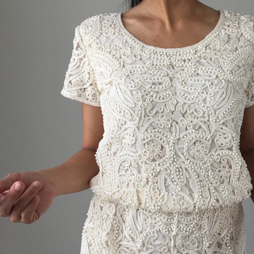 WELL MADE BEADED LACE ROMPER - OFF WHITE BEIGE - Picture 6 of 9